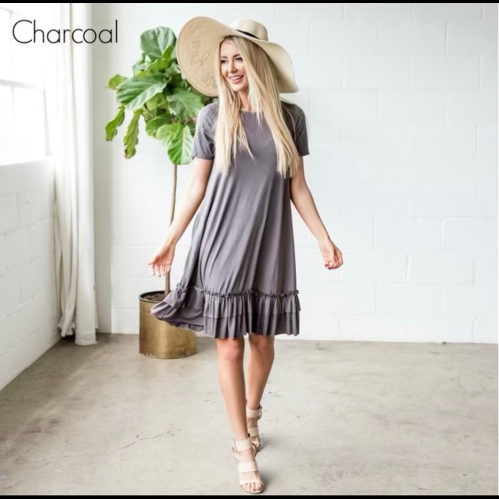 Short Sleeve Double Ruffle Hem Dress